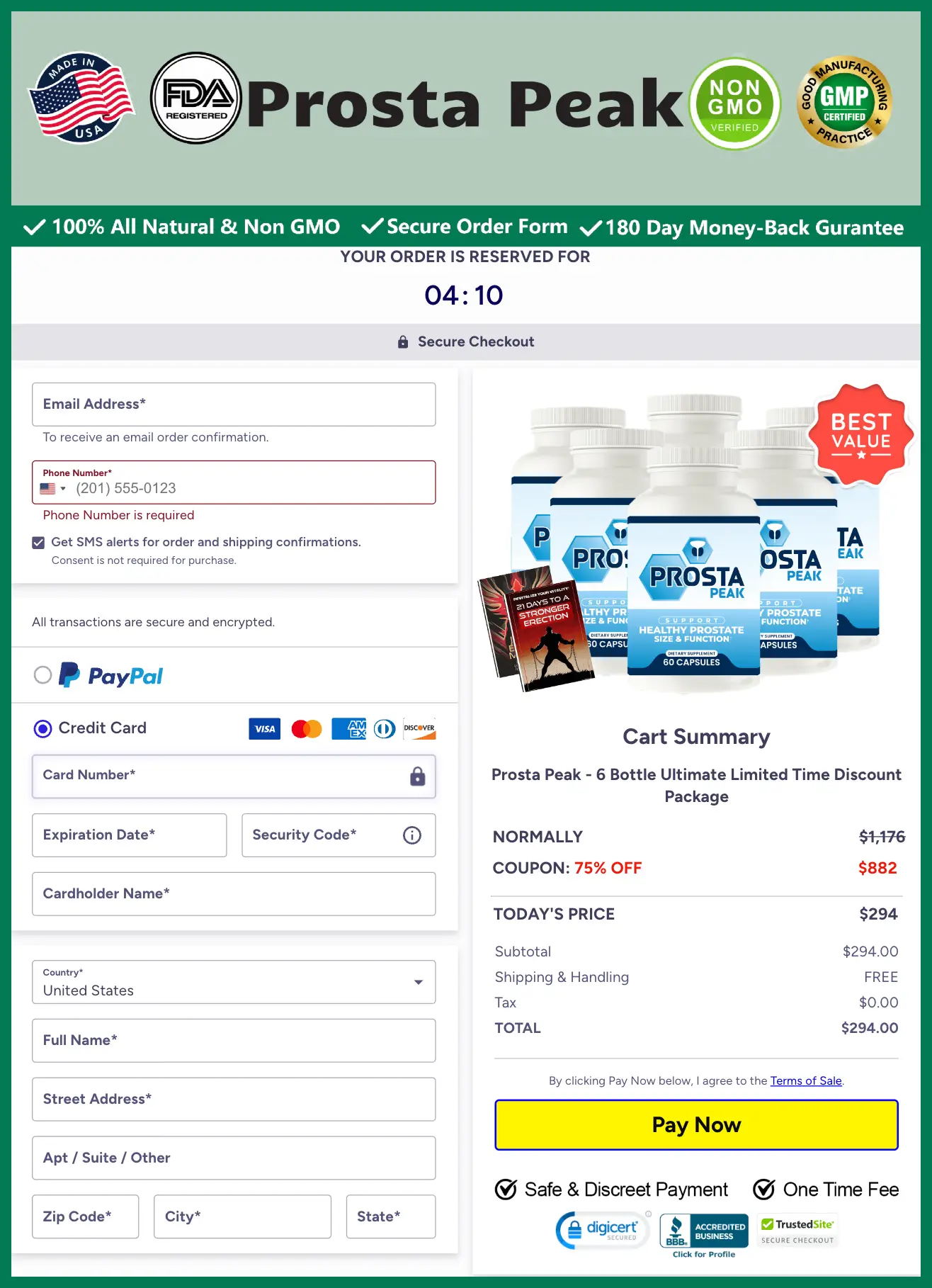 Prosta Peak Official Website Secure Order Page